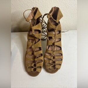 Free People X Jeffrey Campbell Brown Lace Up Zip Up Heel Sandals Size 9